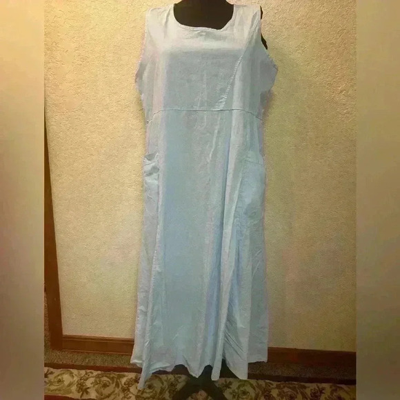Womans Boho Baby Blue Maxi Dress w Pockets sz XL - Picture 4 of 12